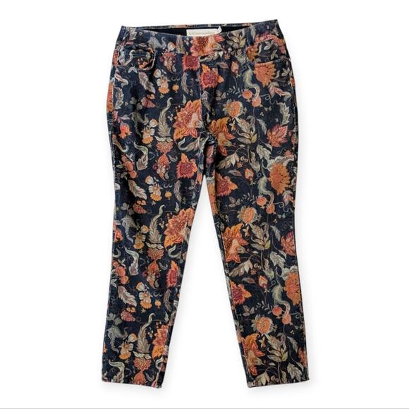 Soft Surroundings Corduroy Pants Women's Pull On Black Orange Floral LP - Picture 1 of 8
